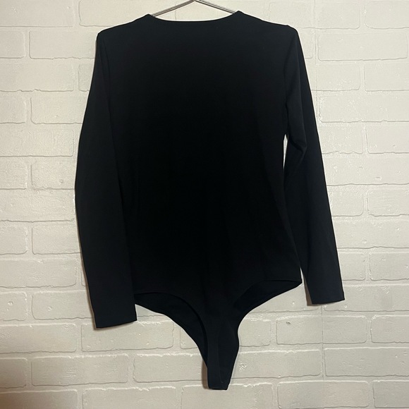 Abercrombie & Fitch Womens Bodysuit Black Long Sleeve Stretch V Neckline Large - Picture 5 of 7